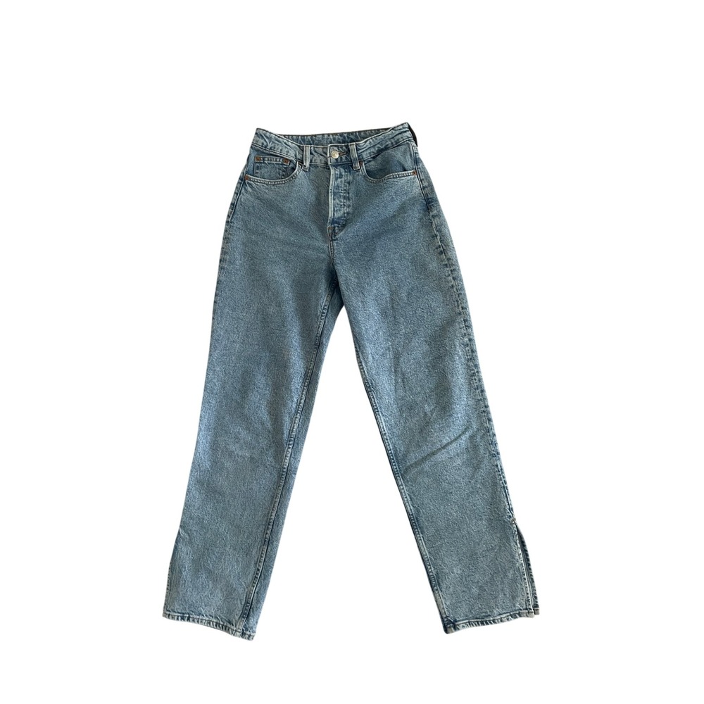 High Waisted Straight Leg Jeans Light Wash Button Fly Side Slit S 4 H&M Divided